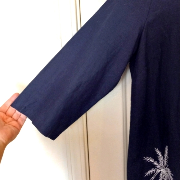 Talbots Dress Blue 100% Linen Embroidered Palm Trees Sailboat Beach Size L - Picture 5 of 15